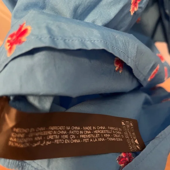 Zara Blue Flora Embroidered Ruffled Puff Sleeve Maxi Dress - Picture 8 of 12